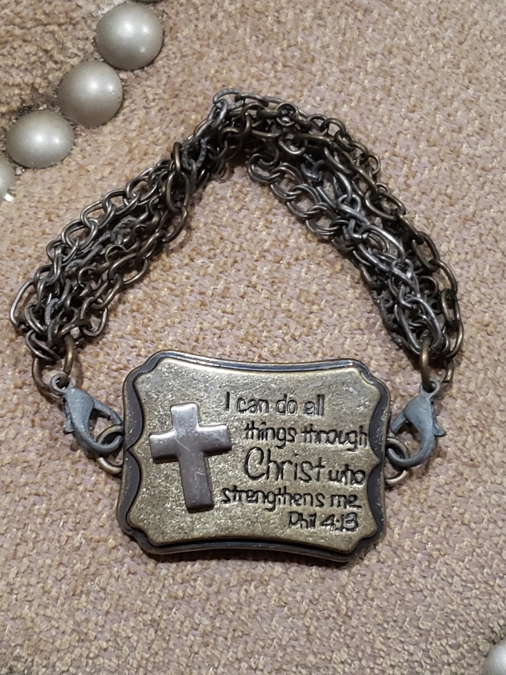 Religious Cross Plate Multi-Chain Bracelet